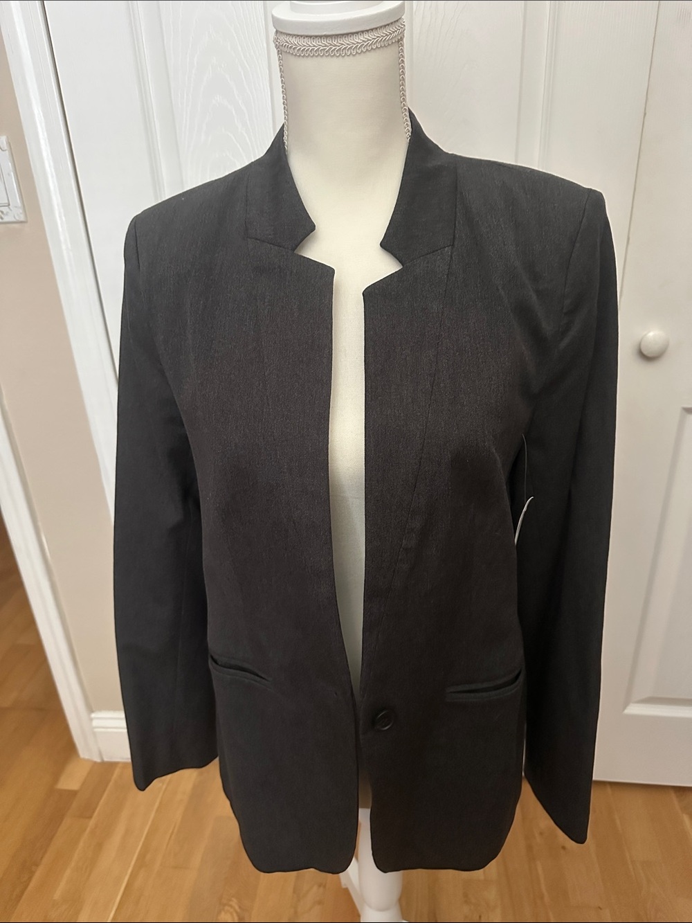 Classic Dark Gray Women’s Open-Front Blazer Jacket
